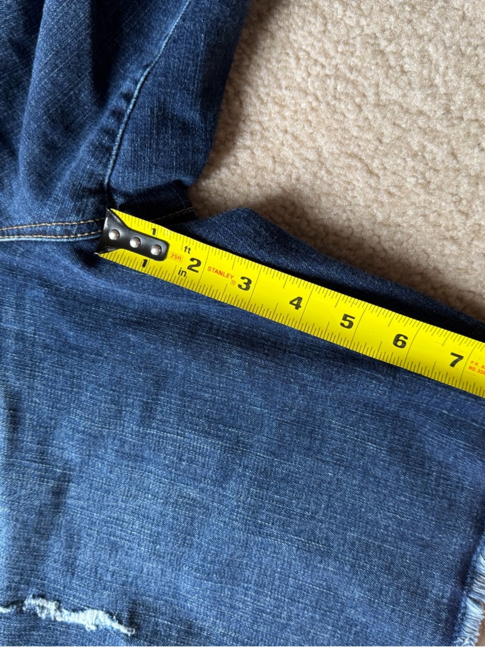 Democracy Indigo Denim Bermuda Shorts with Frayed Hem - Picture 6 of 8
